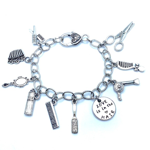 Hair Stylist Charm Bracelet “Love Is In The Hair” Hairdresser Salon Beau… - Picture 1 of 6